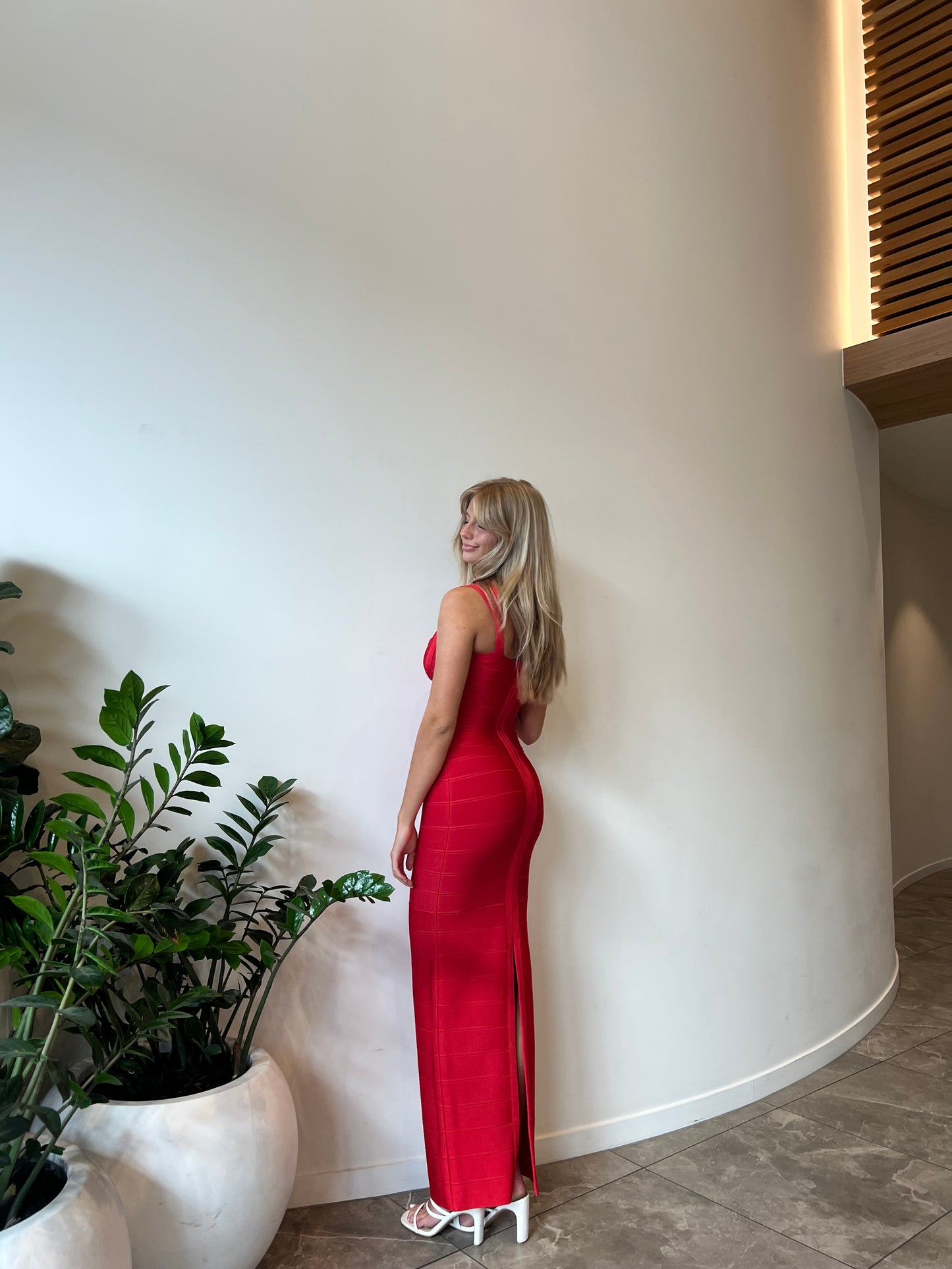 Dress Hire: HERVE LEGER - Scoop Neck Gown Red